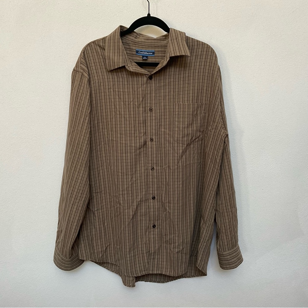 Croft & Barrow Tan, Brown Striped Long Sleeve Button Down Shirt Size XL